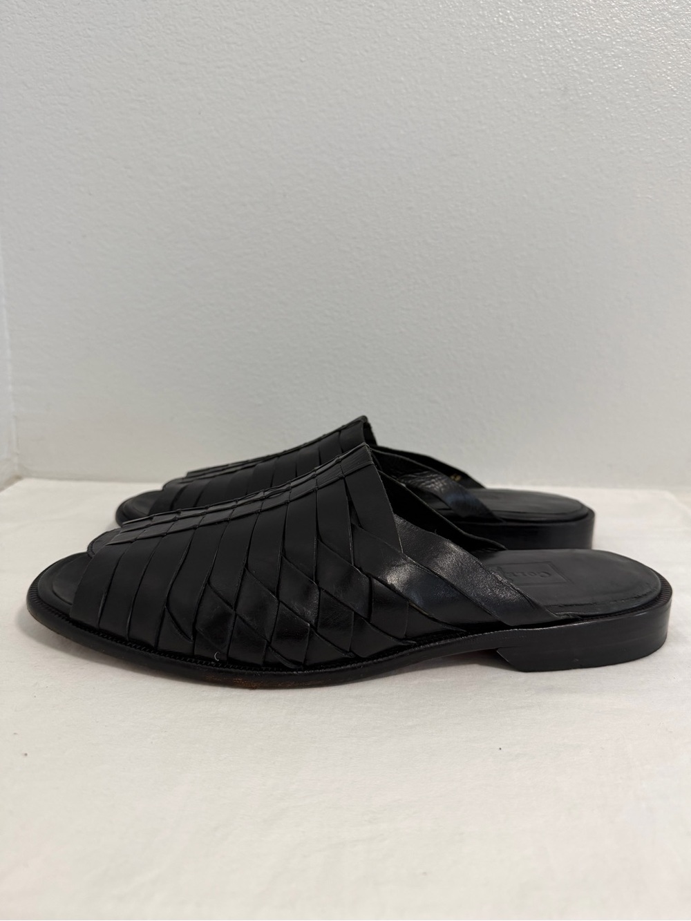 Cole Haan Resort Sandals Men's 11 D Black Leather Woven Slip On made in India - Picture 4 of 10
